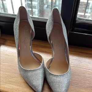 Jessica Simpson Silver Stiletto Heels with D'Orsay Cut